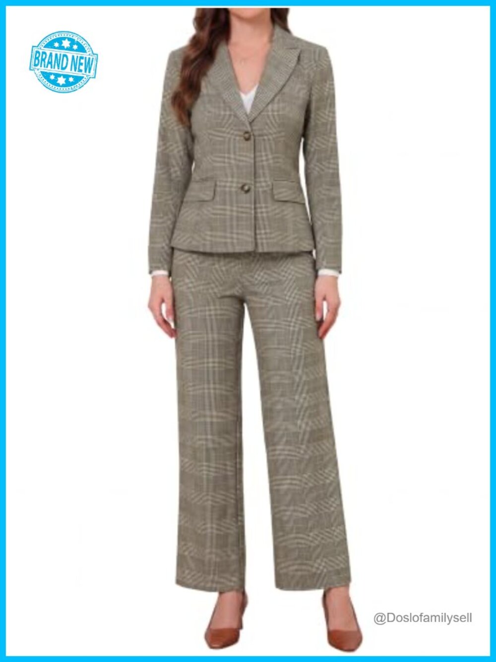 Women's 2 Piece Plaid Houndstooth Pant Suit Set Business Workwear